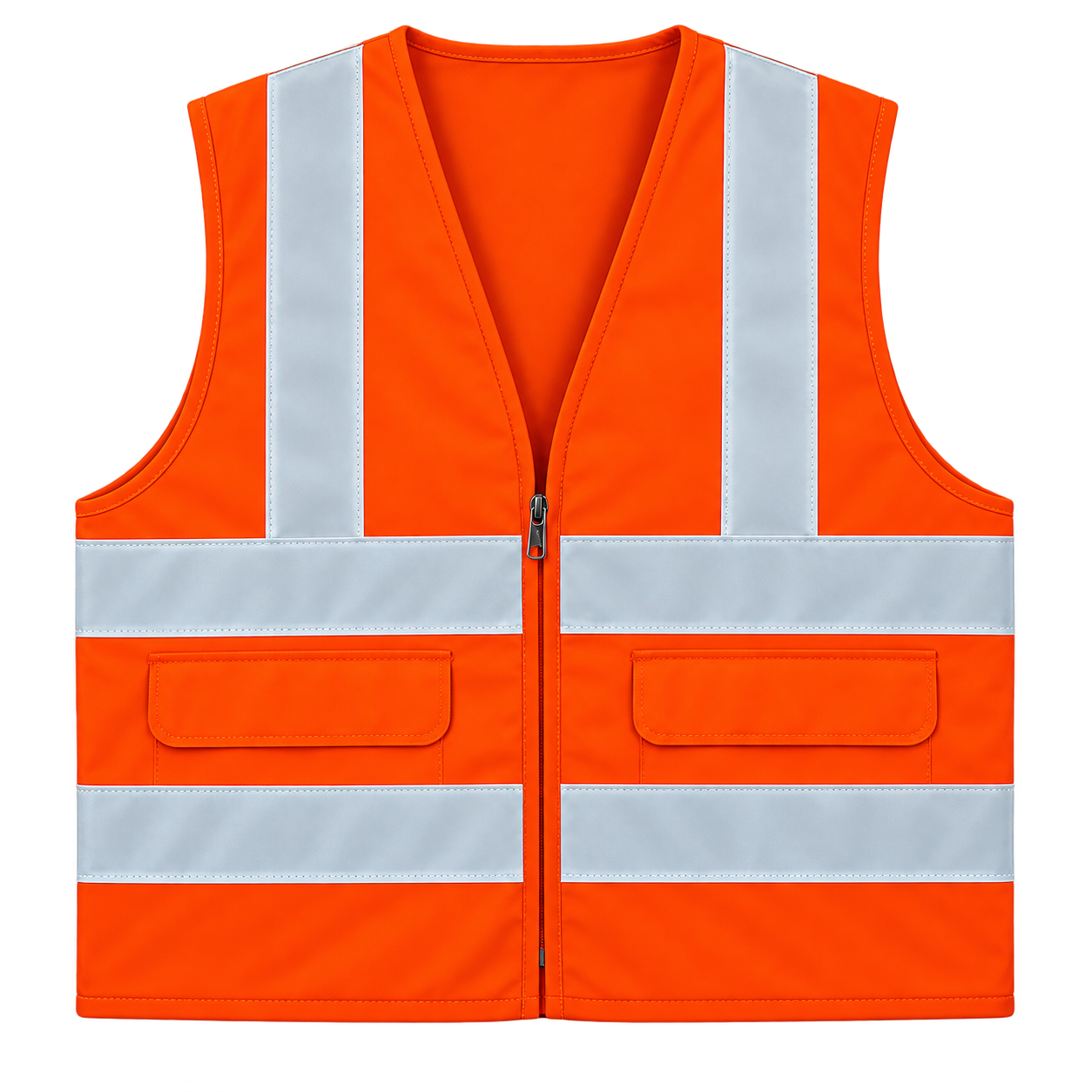 Orange reflective safety jacket with pockets