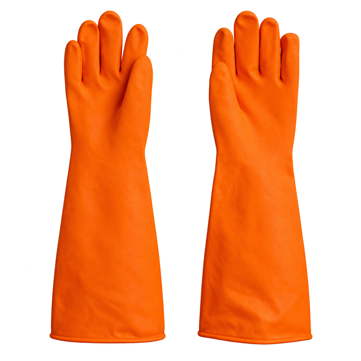 Pair of orange industrial rubber gloves